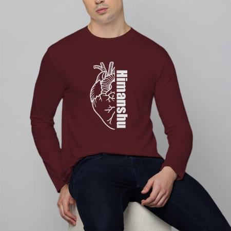 Open Heart Customized Printed Men's Full Sleeves Cotton T-Shirt