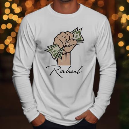 Money Customized Printed Men's Full Sleeves Cotton T-Shirt
