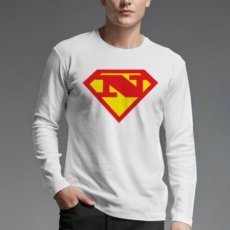 Superhero Initials Customized Printed Men's Full Sleeves Cotton T-Shirt