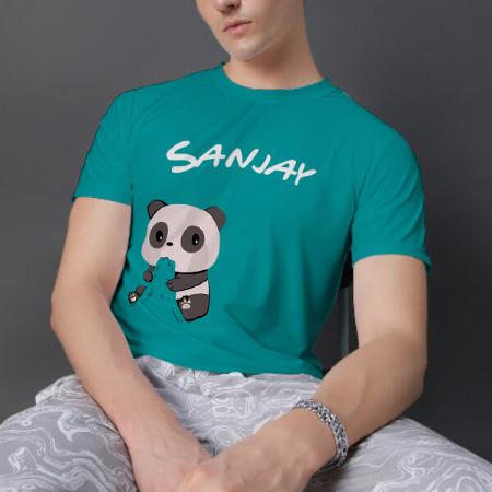 Cute Panda Customized Printed Men's Half Sleeves Cotton T-Shirt