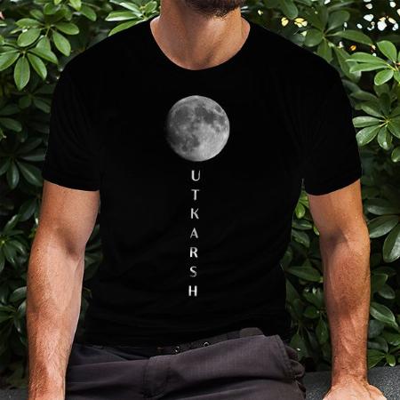 Moon with Name Customized Printed Men's Half Sleeves Cotton T-Shirt