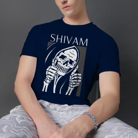 Happy Skull Customized Printed Men's Half Sleeves Cotton T-Shirt