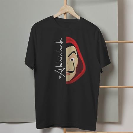 Half Face Customized Printed Men's Half Sleeves Cotton T-Shirt