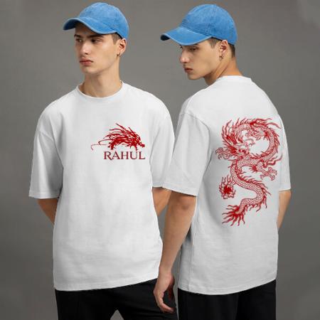 Red Dragon Oversized Hip Hop Customized Printed Men's Half Sleeves Cotton T-Shirt