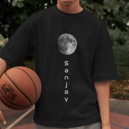 Moon with Name Oversized Hip Hop Customized Printed Men's Half Sleeves Cotton T-Shirt