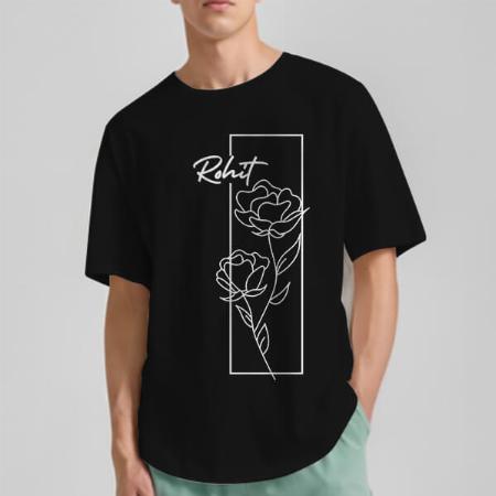 White Flower Oversized Hip Hop Customized Printed Men's Half Sleeves Cotton T-Shirt