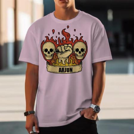 Fire and Skull Oversized Hip Hop Customized Printed Men's Half Sleeves Cotton T-Shirt