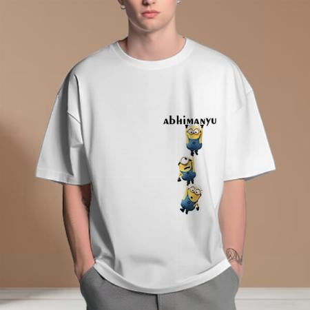 Hanging Cartoon Oversized Hip Hop Customized Printed Men's Half Sleeves Cotton T-Shirt