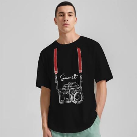 Camera Oversized Hip Hop Customized Printed Men's Half Sleeves Cotton T-Shirt