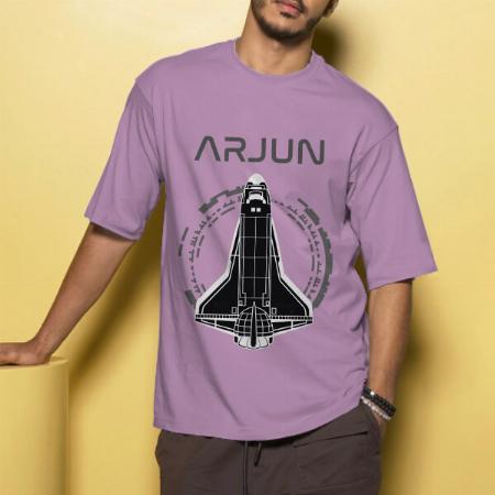 Space Shuttle with Name Oversized Hip Hop Customized Printed Men's Half Sleeves Cotton T-Shirt
