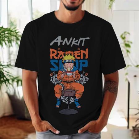 Ramen Shop Oversized Hip Hop Customized Printed Men's Half Sleeves Cotton T-Shirt