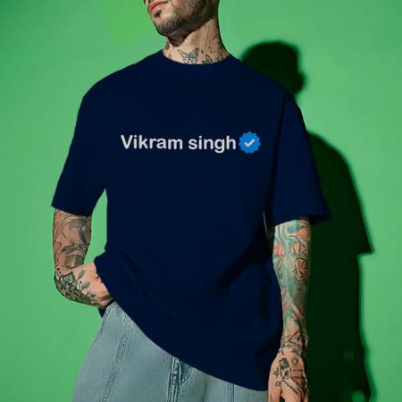 Verified Name Oversized Hip Hop Customized Printed Men's Half Sleeves Cotton T-Shirt