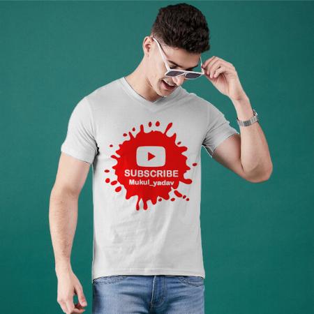Subscribe V Neck Customized Printed Men's Half Sleeves Cotton T-Shirt