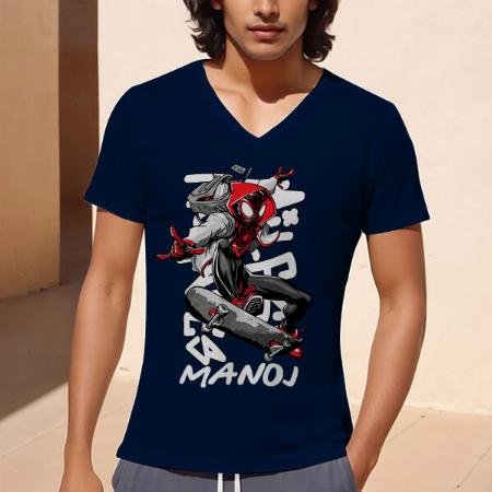 Funky Superhero V Neck Customized Printed Men's Half Sleeves Cotton T-Shirt