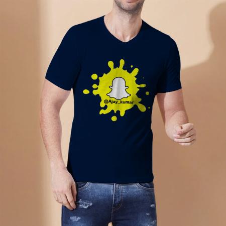 Snap ID V Neck Customized Printed Men's Half Sleeves Cotton T-Shirt