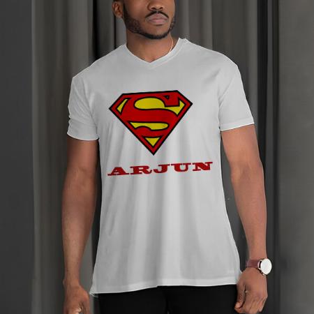 Superhero Name V Neck Customized Printed Men's Half Sleeves Cotton T-Shirt