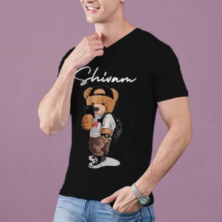 Cool Teddy V Neck Customized Printed Men's Half Sleeves Cotton T-Shirt