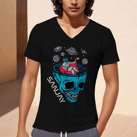Astronaut in Mind V Neck Customized Printed Men's Half Sleeves Cotton T-Shirt