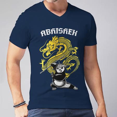 Dragon Warrior V Neck Customized Printed Men's Half Sleeves Cotton T-Shirt