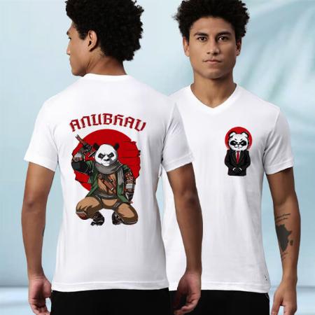 Panda Boss V Neck Customized Printed Men's Half Sleeves Cotton T-Shirt