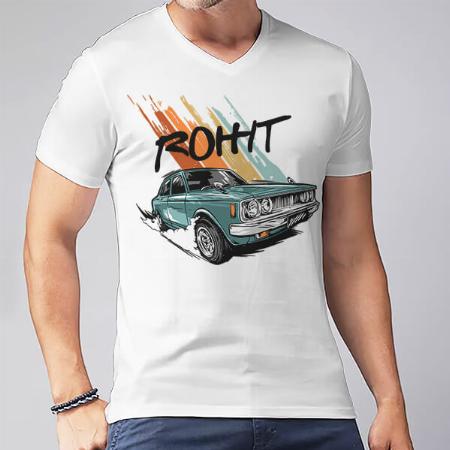 Fast Car V Neck Customized Printed Men's Half Sleeves Cotton T-Shirt