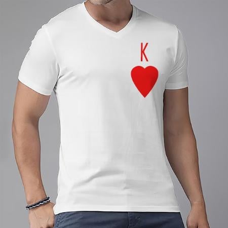 Heart with Monogram V Neck Customized Printed Men's Half Sleeves Cotton T-Shirt