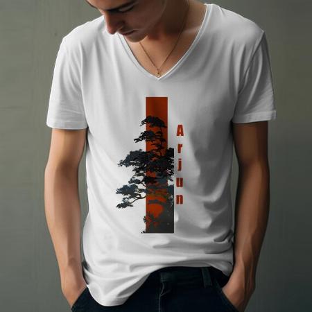 Nature V Neck Customized Printed Men's Half Sleeves Cotton T-Shirt