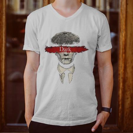 Intellectual V Neck Customized Printed Men's Half Sleeves Cotton T-Shirt