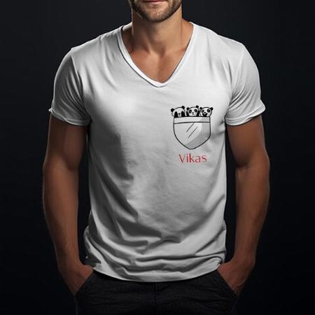 Pocket Design V Neck Customized Printed Men's Half Sleeves Cotton T-Shirt