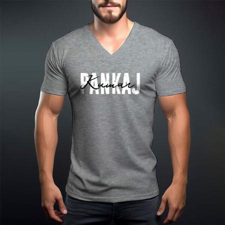 Signature Name V Neck Customized Printed Men's Half Sleeves Cotton T-Shirt