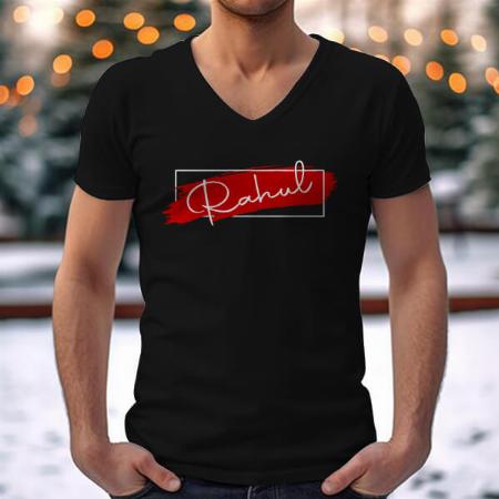 Name with Sign V Neck Customized Printed Men's Half Sleeves Cotton T-Shirt