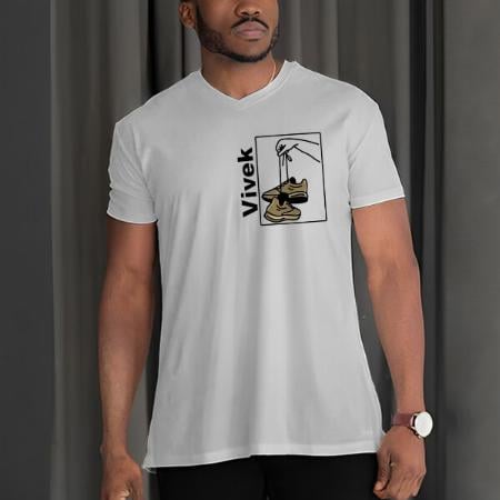 Drop Name V Neck Customized Printed Men's Half Sleeves Cotton T-Shirt