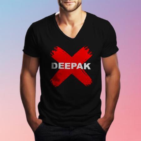 Danger V Neck Customized Printed Men's Half Sleeves Cotton T-Shirt