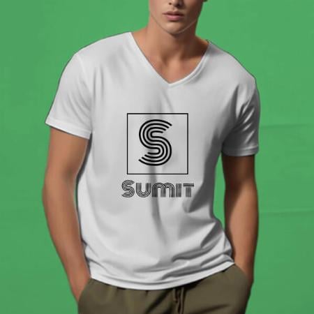 Monogram V Neck Customized Printed Men's Half Sleeves Cotton T-Shirt