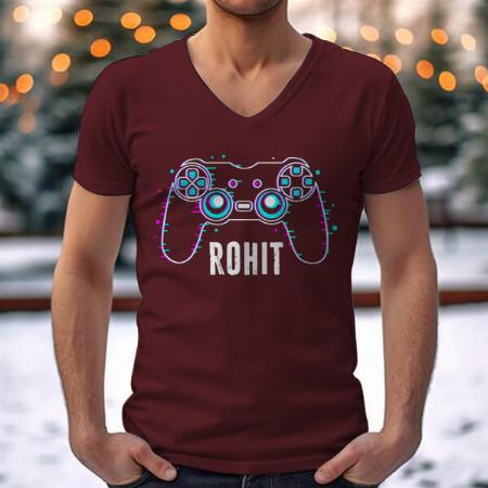 Gamer V Neck Customized Printed Men's Half Sleeves Cotton T-Shirt