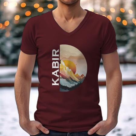 Sunrise V Neck Customized Printed Men's Half Sleeves Cotton T-Shirt