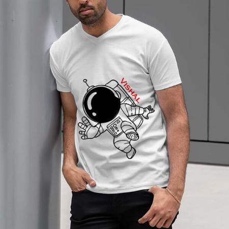 Astronaut V Neck Customized Printed Men's Half Sleeves Cotton T-Shirt
