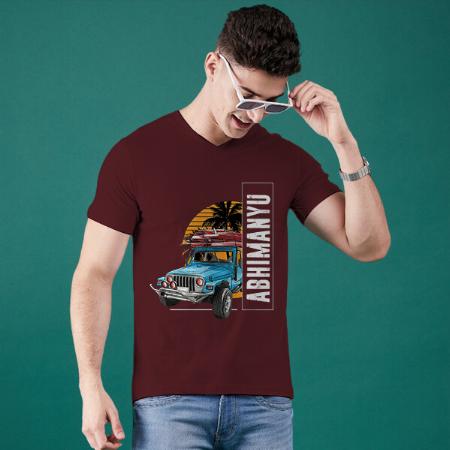 Traveller V Neck Customized Printed Men's Half Sleeves Cotton T-Shirt