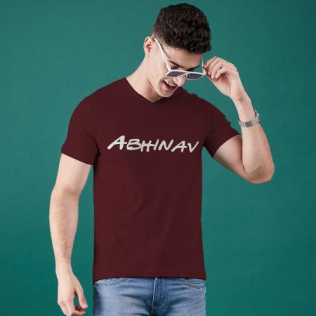 Cool Font V Neck Customized Printed Men's Half Sleeves Cotton T-Shirt