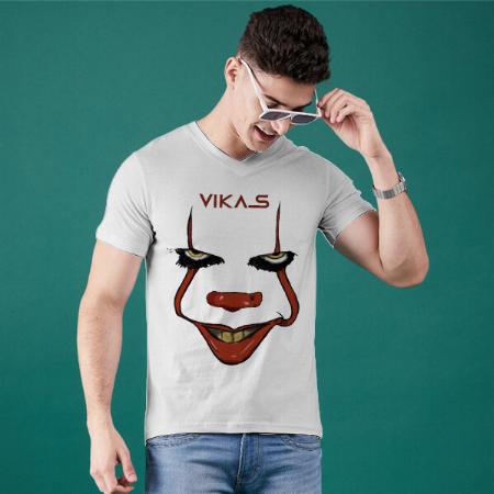Scary Clown V Neck Customized Printed Men's Half Sleeves Cotton T-Shirt