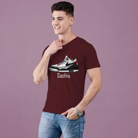 Cool Sneakers V Neck Customized Printed Men's Half Sleeves Cotton T-Shirt