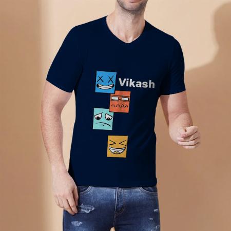 Emojis V Neck Customized Printed Men's Half Sleeves Cotton T-Shirt