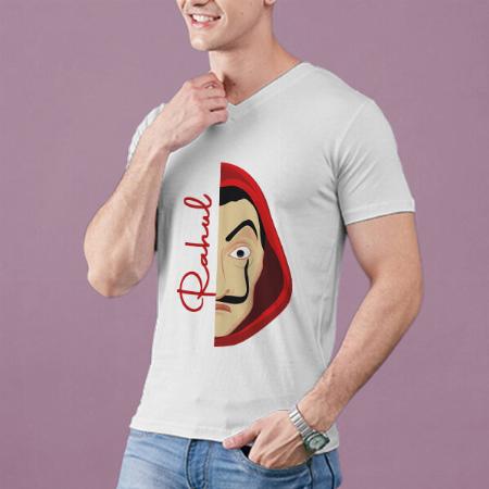 Half Face V Neck Customized Printed Men's Half Sleeves Cotton T-Shirt
