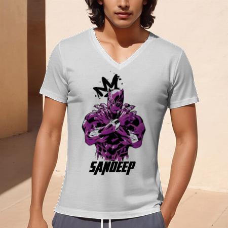Superhero V Neck Customized Printed Men's Half Sleeves Cotton T-Shirt