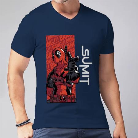 Red Superhero V Neck Customized Printed Men's Half Sleeves Cotton T-Shirt
