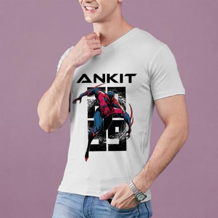 Fast Superhero V Neck Customized Printed Men's Half Sleeves Cotton T-Shirt