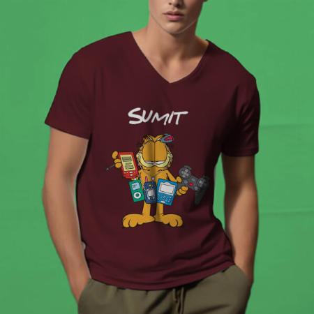Gamer V Neck Customized Printed Men's Half Sleeves Cotton T-Shirt