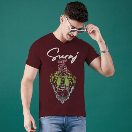 Green Monkey V Neck Customized Printed Men's Half Sleeves Cotton T-Shirt