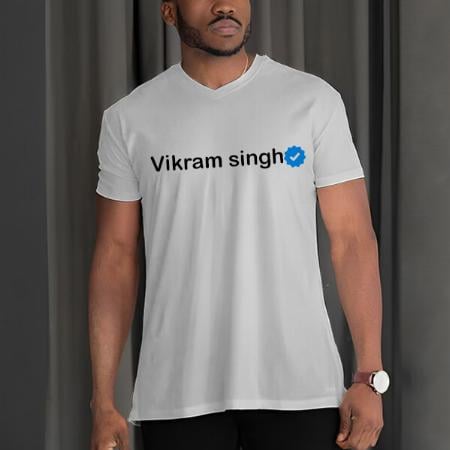 Verified Name V Neck Customized Printed Men's Half Sleeves Cotton T-Shirt