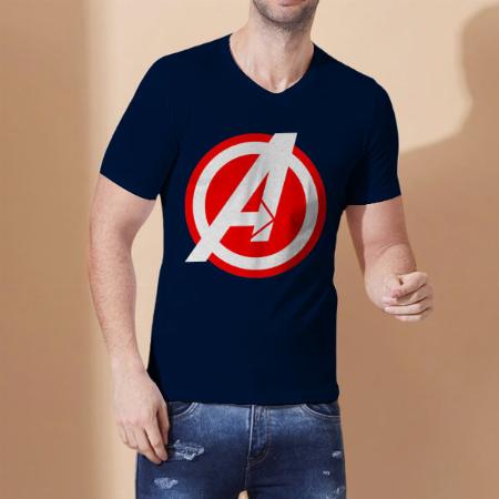 Superhero Initials V Neck Customized Printed Men's Half Sleeves Cotton T-Shirt